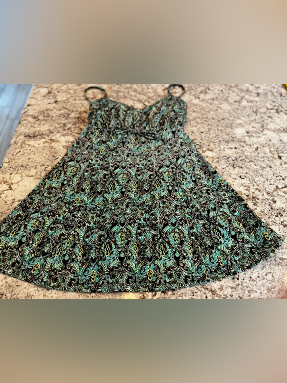 It Figures! One-Piece Swim Dress with Teal Accents